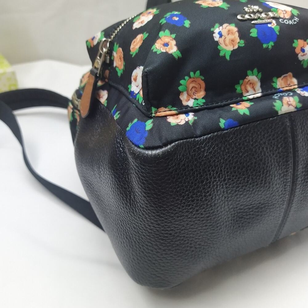 Coach Mini Charlie Tea Rose Floral Printed Nylon Zipper Backpack - Picture 8 of 13